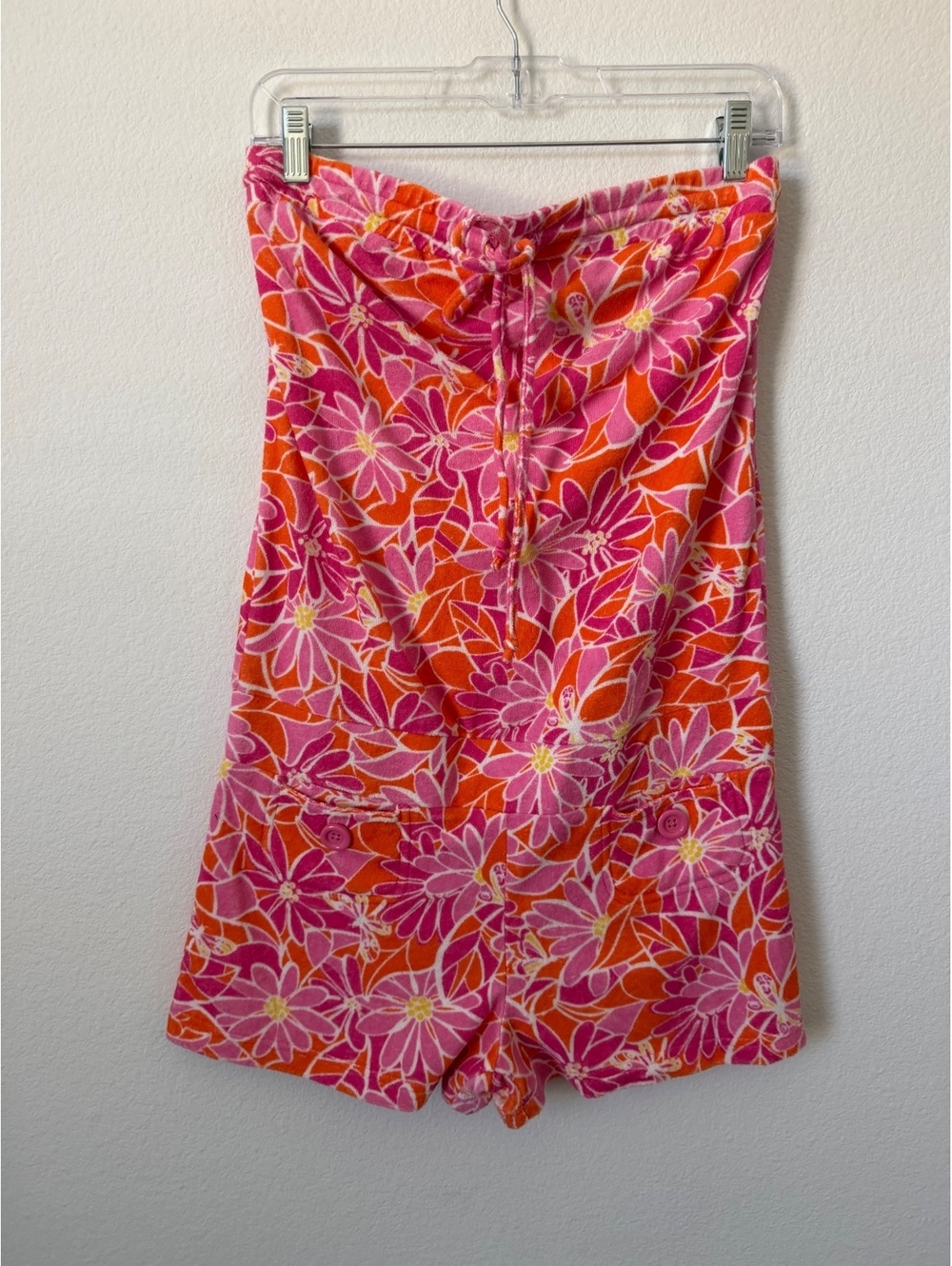 Lilly Pulitzer Colorful Floral Drawstring Terry Tropical Vacay Romper Size S